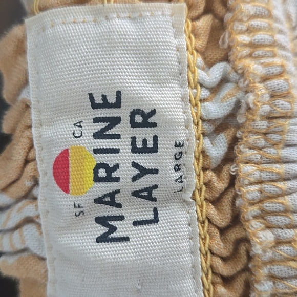 MARINE LAYER Sofie Smocked Tiered Mini Skirt Gold Palm Sz Large Boho Beach Vacay - Picture 9 of 12